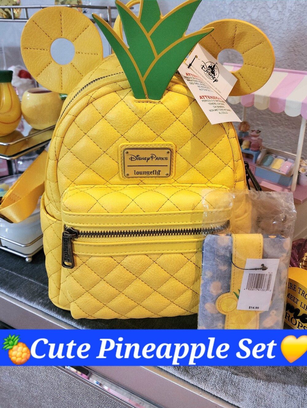 Disney Parks Loungefly Pineappple Dole Mickey Backpack Purse Bag Id Wallet New